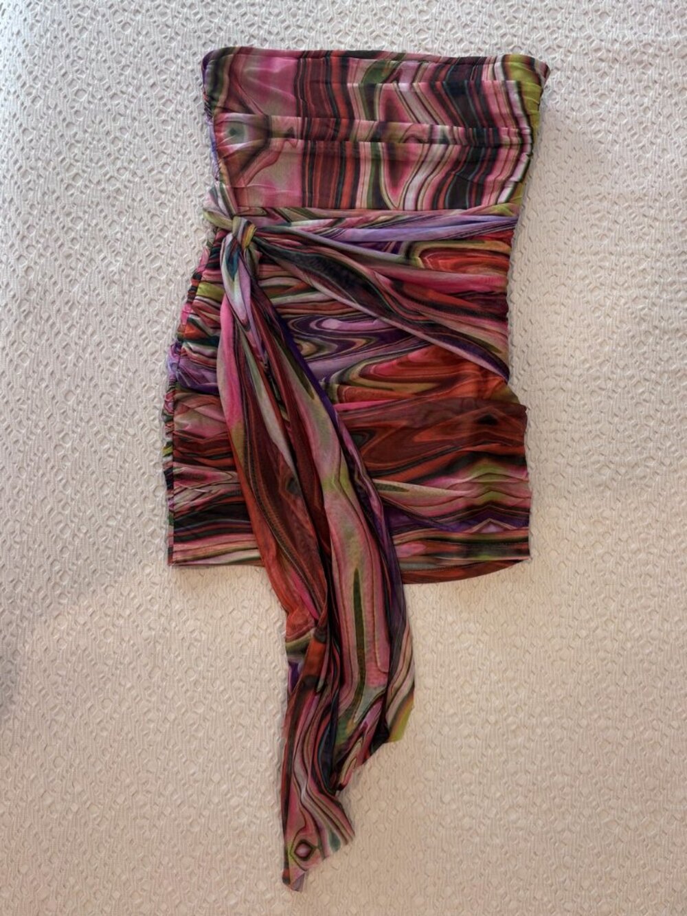 ELLIATT Marble Swirl Ruched Mesh Mini Dress M